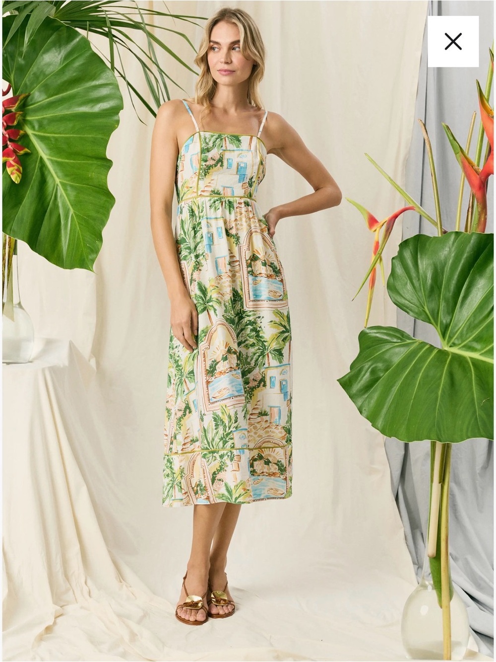 The Good Journey Sz 8 Tropical Mediterranean Print Maxi/Midi Dress NWT